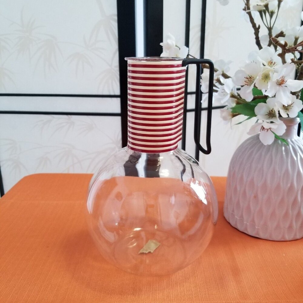 Funky MCM Pyrex Glass Carafe - Red & White Handle